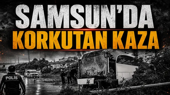 Samsun'da korkutan kaza: Kontrolden çıkan yolcu otobüsü refüje saplandı